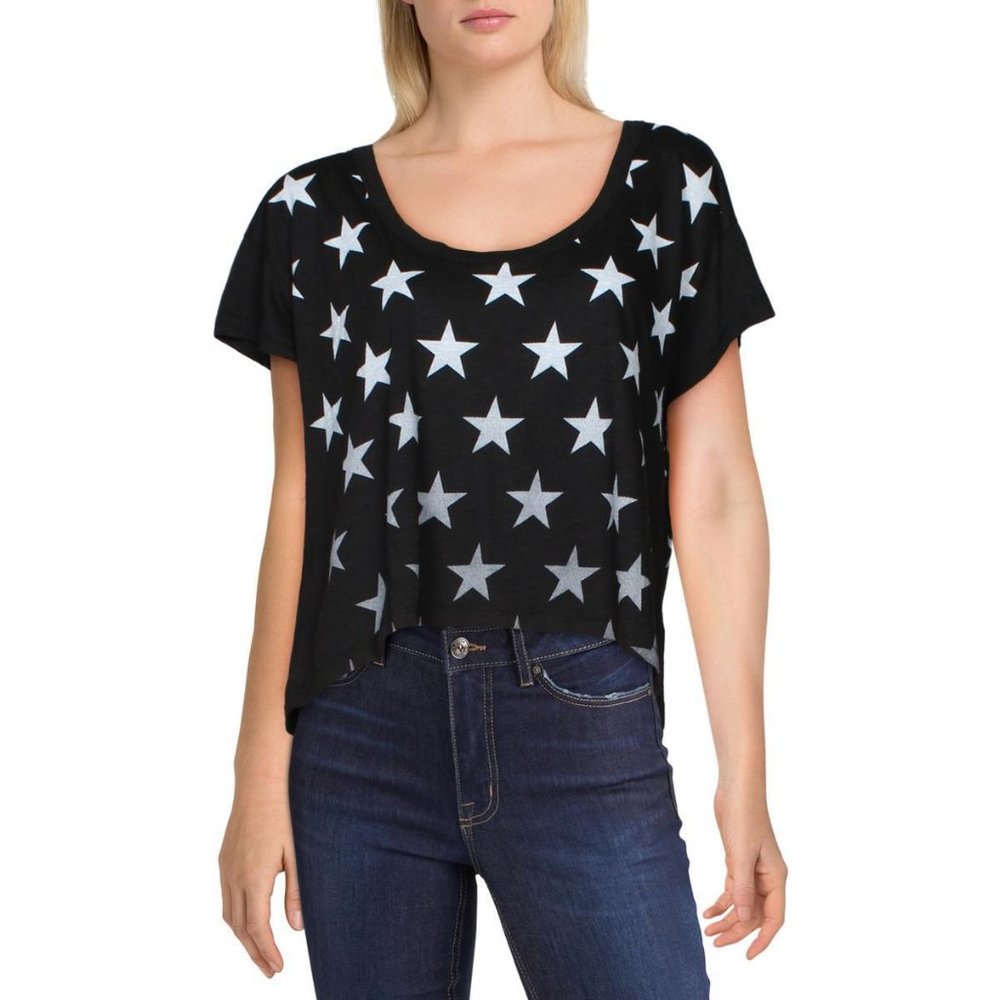 CHRLDR Womens Faded Stars Black Printed Scoop Neck Tee T-Shirt Top